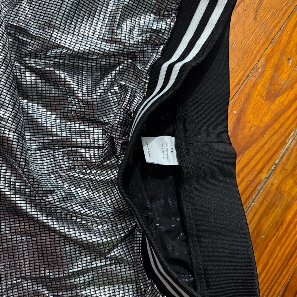 Black and Silver Track Pants with Metallic Quilted Fabric
